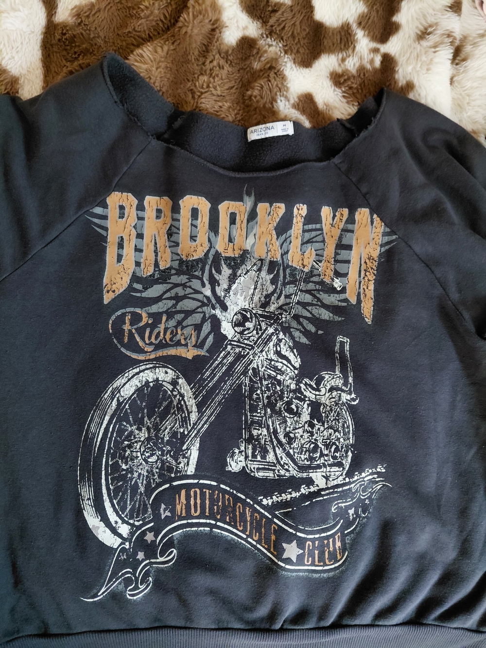 Arizona Grey Motorcycle Graphic Off the Shoulder Sweater